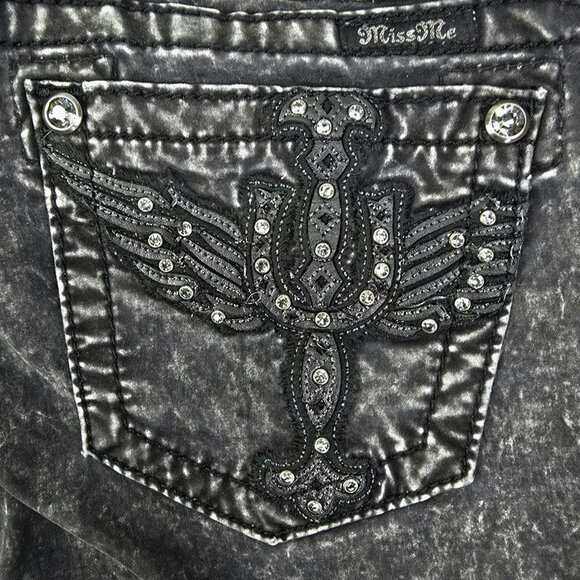 Miss Me Jeans Women's 28 Signature Rise Skinny Black Acid Wash Rhinestone 30x30 - Picture 4 of 7